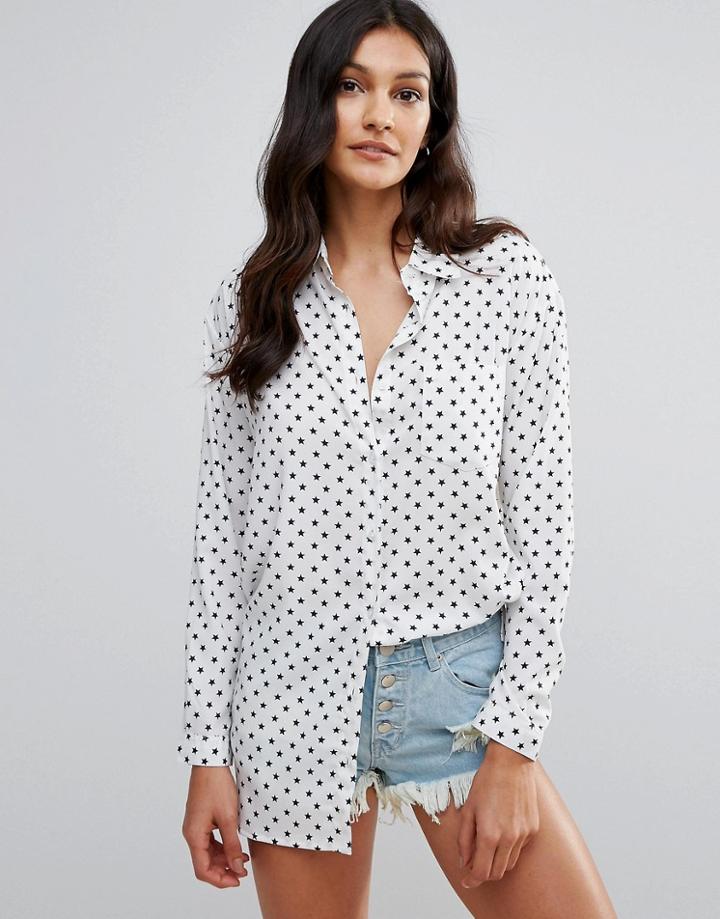 Daisy Street Star Print Shirt - White