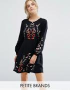 New Look Petite Floral Embroidered Skater Dress - Black