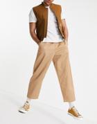 Vintage Supply Cotton Twill Joggers In Sand-neutral