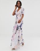 Little Mistress Kimono Sleeve Printed Maxi Dress-multi