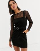 Bershka Tie Waist Mini Dress In Black