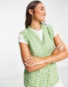 Mango Gingham Vest In Green