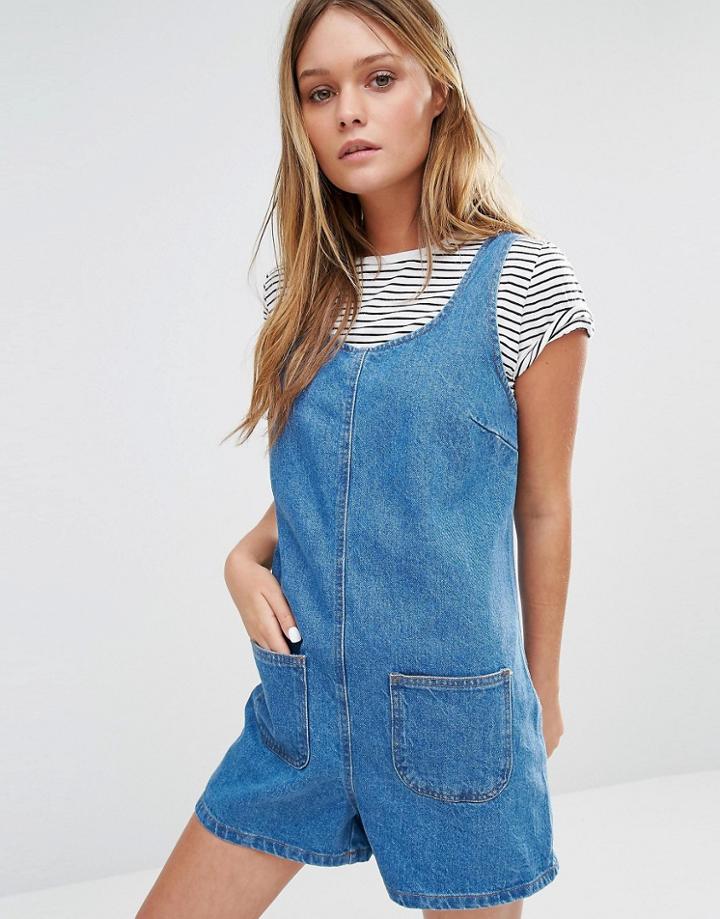 New Look Denim Pinny Romper - Blue