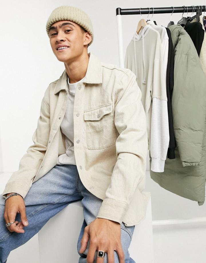 Weekday Benton Denim Shirt In Beige-blue