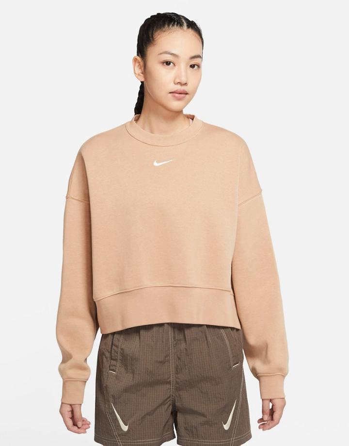Nike Collection Fleece Oversized Crew Neck Sweatshirt In Sand-neutral