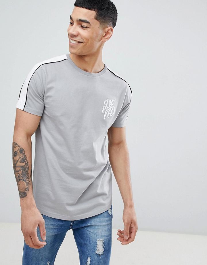 Dfndt-shirt With Back Grid Panel And Shoulder Stripe - Gray
