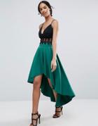 Asos Scuba Midi Prom Skirt With Asymmetric High-low Hem - Green