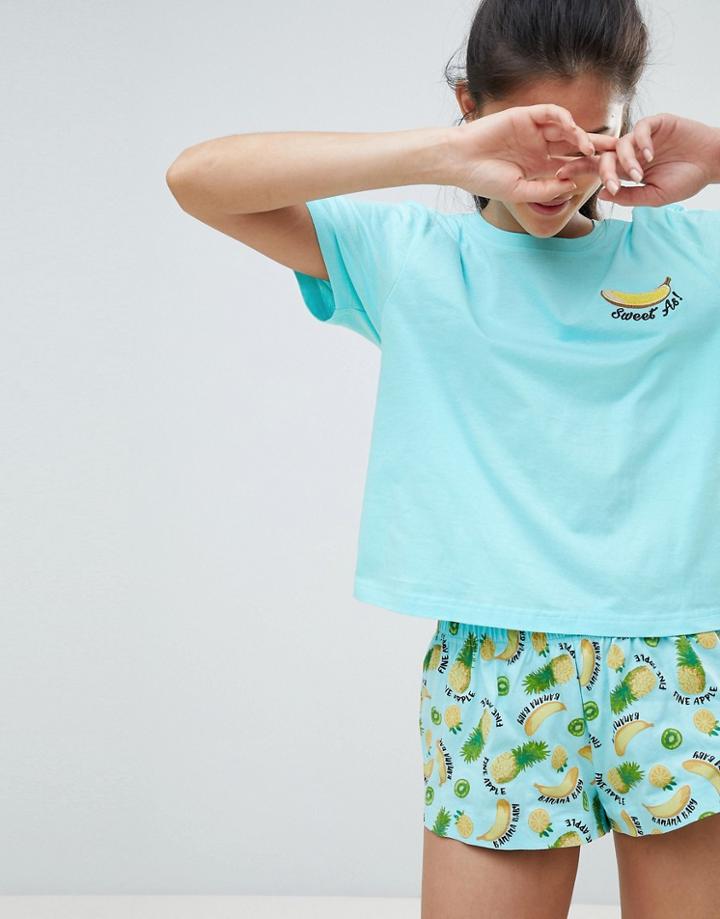 Asos Design Sweet As Tee And Shorty Jersey Set - Multi