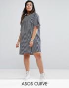 Asos Curve T-shirt Dress In Stripe With Bow Sleeve - Multi
