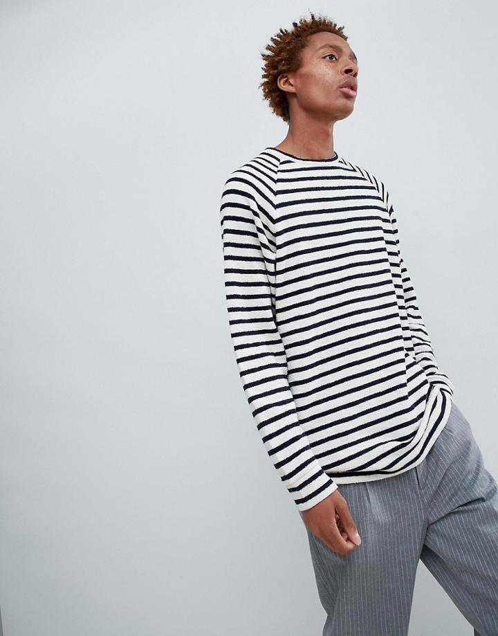Stradivarius Stripe Towelling Sweatshirt In Black - White