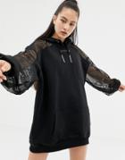 Ivy Park Lace Detail Hoodie Dress In Black - Black
