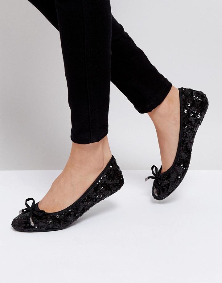 Dune Round Toe Fold Up Ballerina Shoe - Black
