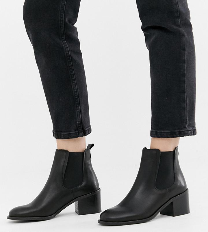 Depp Wide Fit Leather Heeled Chelsea Boots - Black