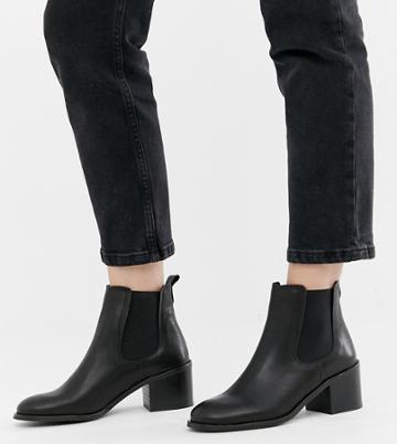 Depp Wide Fit Leather Heeled Chelsea Boots - Black