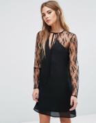 Fashion Union Lace Dress With Choker Neck Tie - Black