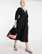 Asos Edition Bow Back Midi Dress With Full Skirt In Black
