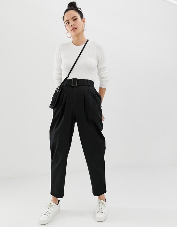 Asos Design Belted Peg Pants With Tortoiseshell Buckle-black