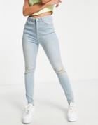 Na-kd Cotton High Waist Skinny Ripped Jean In Light Blue - Lblue