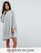Asos Petite Ultimate Smock Dress With Long Sleeve - Gray