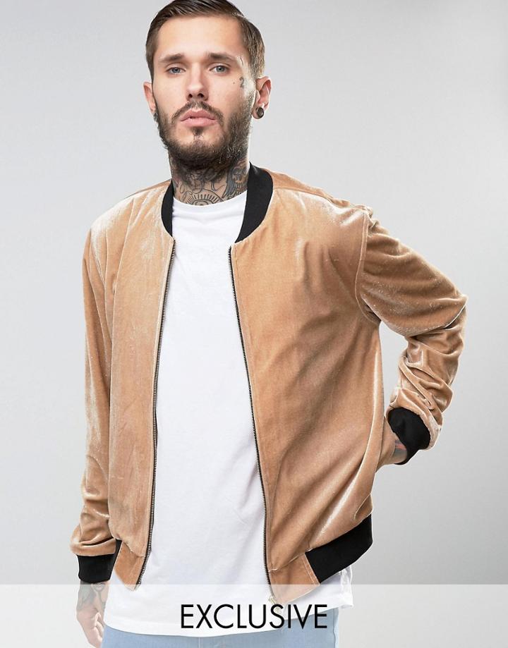 Reclaimed Vintage Velvet Bomber Jacket - Stone