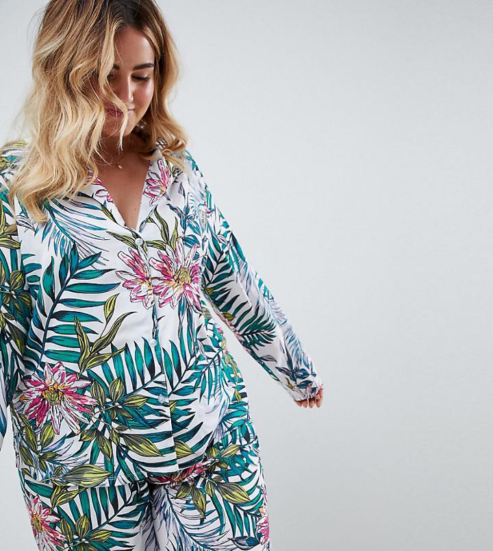 Asos Design Curve Botanical 100% Modal Traditional Shirt & Pants Pyjama Set - Multi