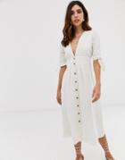 Vero Moda Stripe Button Through Midi Dress In Casual Textured Cotton - Multi