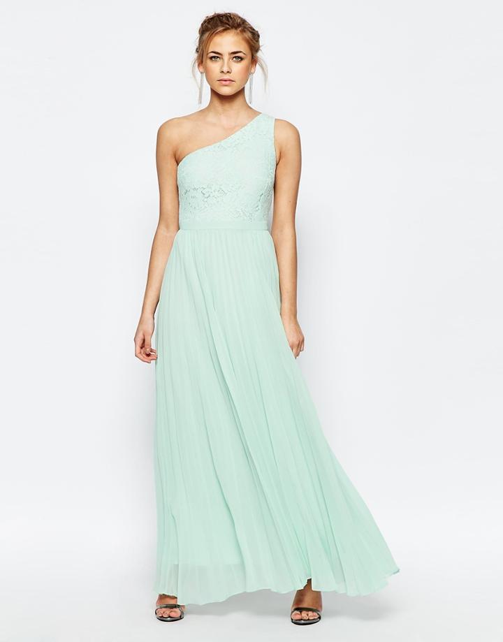 Oasis Lace One Shoulder Pleated Maxi Dress - Mint