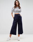 Asos Clean Culotte With Oversized D Ring Detail Belt - Navy