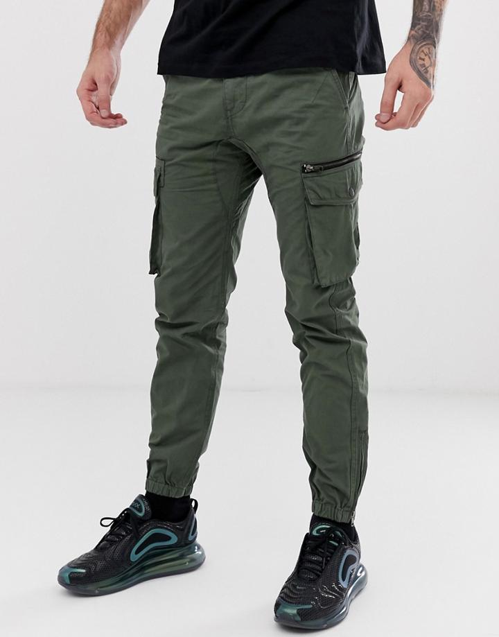 River Island Tapered Cargo Pants In Khaki-green