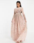 Asos Design Anarkali Crop Top Maxi Dress In Scatter Sequin In Blush-pink