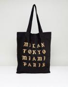 Asos Tote Bag In Black With City Slogan Print - Black