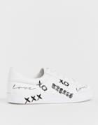 Asos Design Dino Logo Lace Up Sneakers-white