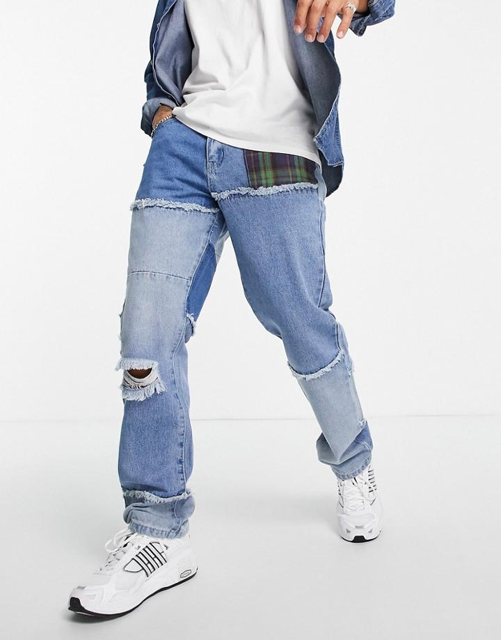 Liquor N Poker 90s Oversized Patchwork Straight Leg Jeans In Blue - Part Of A Set-blues