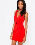 Ax Paris Bodycon Dress With Gold Plate Detail - Red
