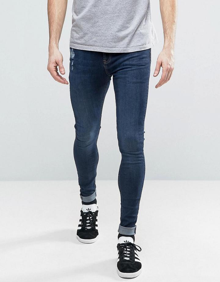 Brooklyn Supply Co Muscle Fit Extreme Skinny Jeans With Distressing - Blue