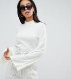 Fashion Union Tall High Neck Knitted Top With Flared Sleeves - Cream