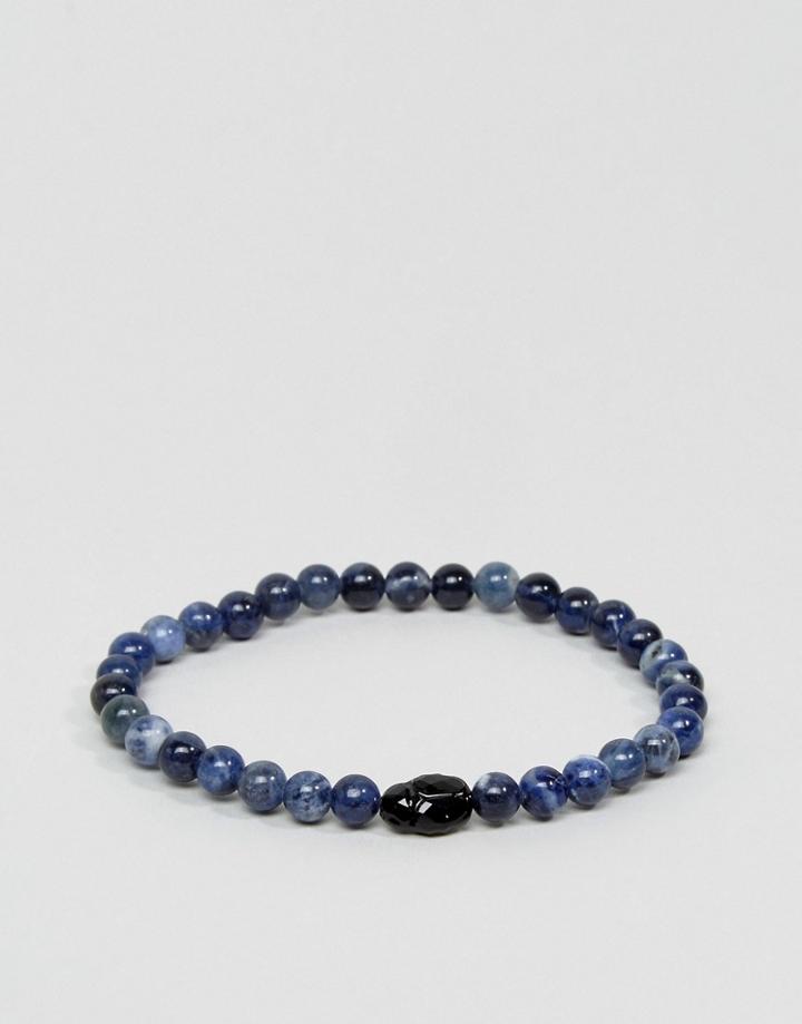 Simon Carter Sodalite Beaded Bracelet In Blue With Jet Swarovski Crystals - Blue