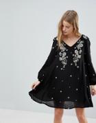 Rd & Koko Long Sleeve Dress With Floral Embrodiery - Black