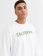 Asos Design Oversized Long Sleeve T-shirt With City Print-white