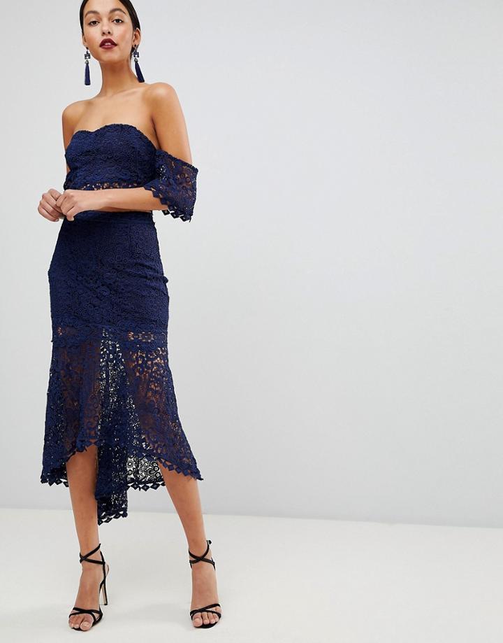Club L Crochet Dip Hem Skirt - Navy