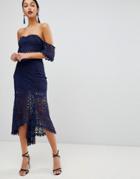 Club L Crochet Dip Hem Skirt - Navy