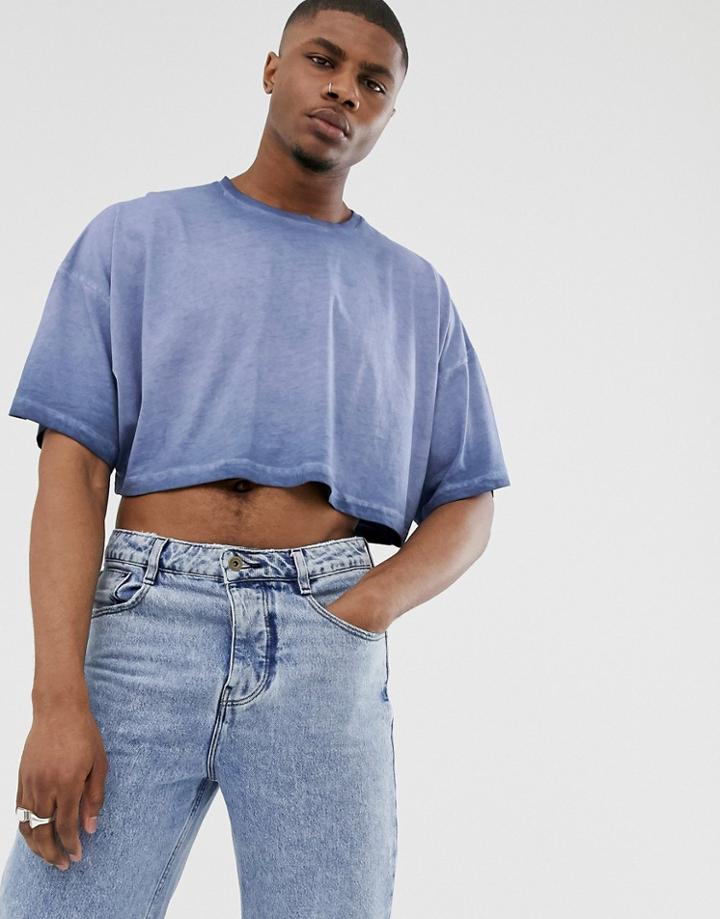 Asos Design Cropped Oversized T-shirt With Pigment Wash In Blue