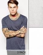 Asos T-shirt With Scoop Neck 3 Pack Save 17% - White/gray Marl/navy