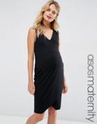Asos Maternity Asymmetric V Neck Dress - Black