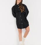 Asos Design Maternity Denim Oversized Belted Shirt Dress In Washed Black