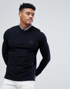 Armani Exchange Slim Fit Tipped Collar Logo Long Sleeve Polo In Black - Black