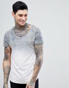Asos Longline T-shirt With Dip Dye And Scoop Neck In Textured Fabric - Gray