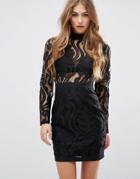 Missguided Lace High Neck Mini Bodycon Dress - Black