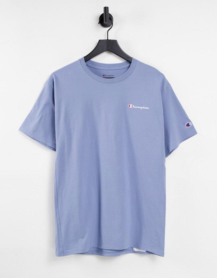 Champion Small Script Logo T-shirt In Pastel Blue-blues
