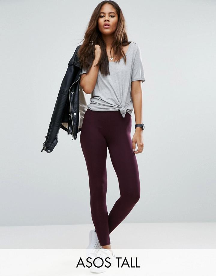 Asos Tall High Waisted Leggings In Burgundy - Red